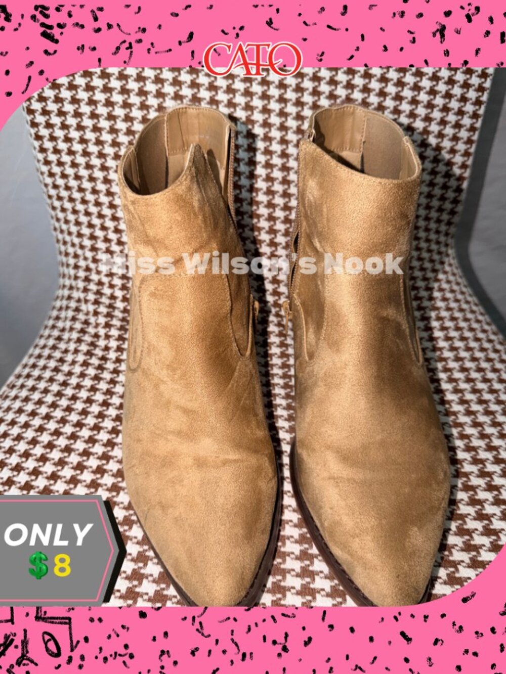 Cato Western Ankle Booties Faux Suede Cow Print Block Heel Size 11